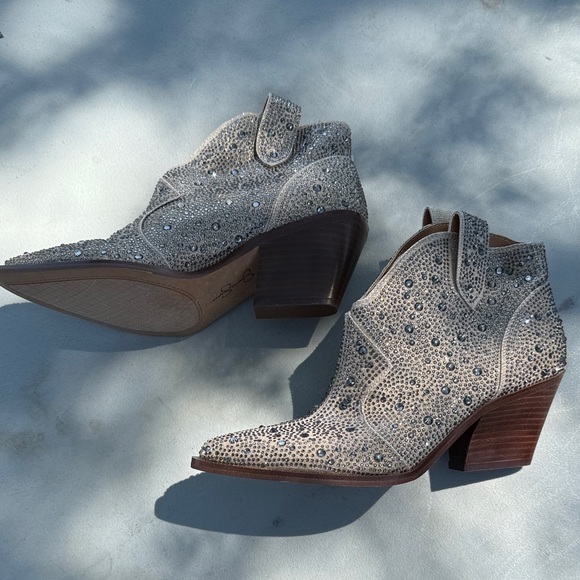 Jessica Simpson Rhinestone Ankle Boots Size 8 1/2 New No Tags - Picture 3 of 8